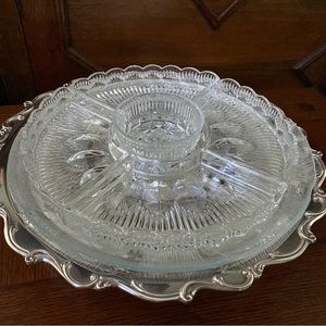 Wilcox International Silver plated Lazy Susan serving tray with glass dishes